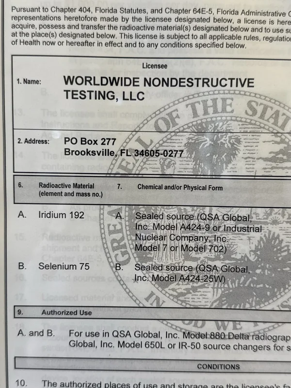 NDT license documentation supporting inspection traceability