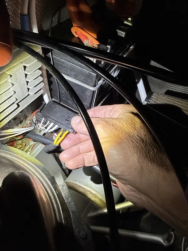 Wide view of aircraft connector wiring and surrounding installation
