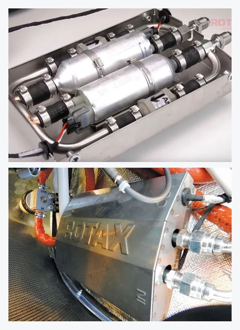 ROTAX fuel pump module shown open and installed for fuel delivery planning